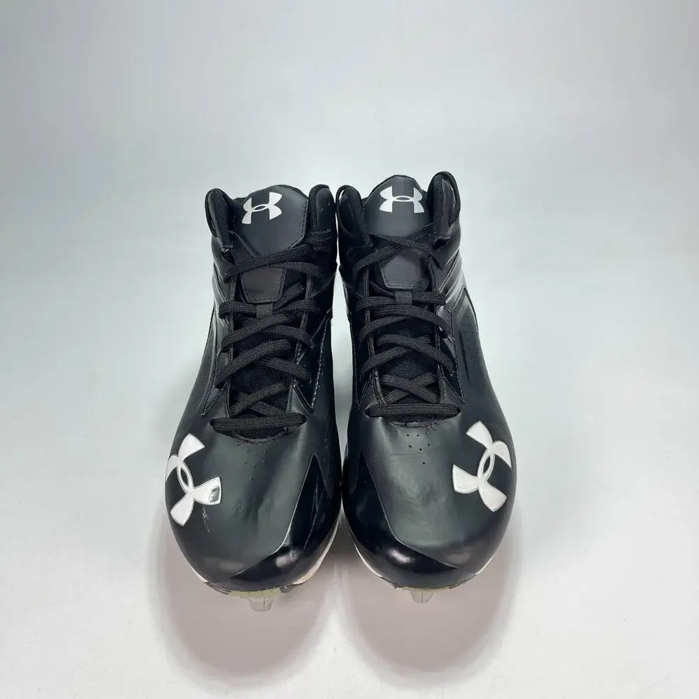 Under Armour Saber Mid Black White Football Cleats 1258023-001 Men's Size 10